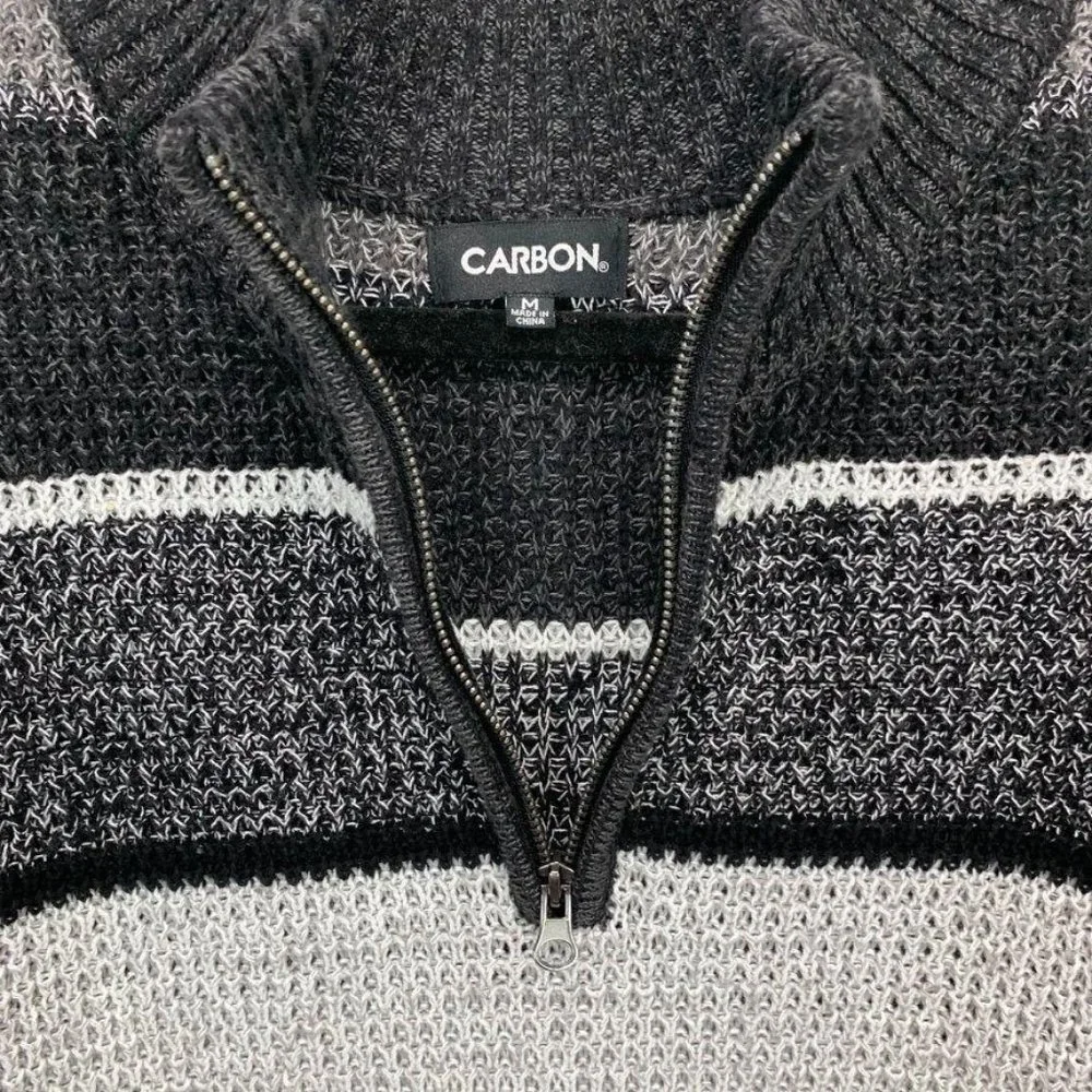 Carbon Quarter Zip Striped‎ Sweater Pullover Cotton